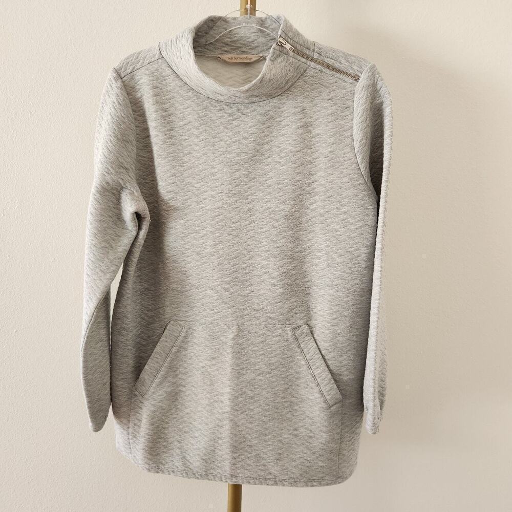 Soft Surroundings Long Sleeve Tunic Mock Sweatshirt Womens Size M Gray Quilted